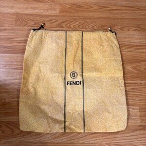 Vtg FENDI Gold Wheat Dust Bag 16x15.5" Golden Logo Drawstring Metal Hardware